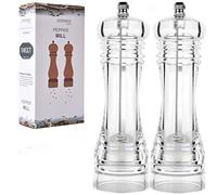 Refillable 8 inch Large Transparent Acrylic Clear Pepper Mill Stand Set Peppercorn Grinder Combo Adjustable Coarseness Salt Pepper Shakers with Ceramic Rotor Kitchen Kitchen Gadgets (8inch-2PCS Pack)