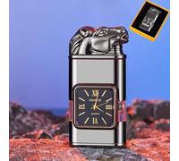Refillable Butane Gas Lighters,Cool Lighters,Men's Cool Dual Flame Lighter Torch And Soft Flame Wind-Proof Lighter Vintage Watch Bezel Jet Flame Torch(Black1)