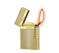 Refillable Butane Lighter with Traditional Soft Flame, Side Wheel, Frosted Surface and Adjustable Flame (Gold)--NO GAS INCLUDED