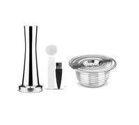 Refillable Capsules，Compatible for Bialetti，Stainless Steel Reusable Pod Crema Espresso Maker Tamper(1pcs with Tamper)