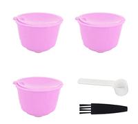 Refillable Coffee Capsules Set for, Reusable Stainless Steel + PP Filter Pods with Spoon and Brush, Compatible with All Machines for Rich Oily Espresso (3 Cups + 1 Spoon + 1 Brush)
