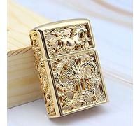Refillable Dragon Pattern Vintage Groove Lighter - Antique Gold Wheeled Kerosene Design With Classic Style