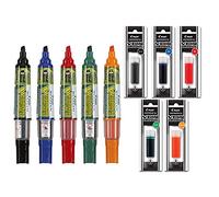 Refillable Dry Erase Markers, Pilot BeGreen V Board Master Assorted Colors, 5-Pack With 1 Refill For Each Marker