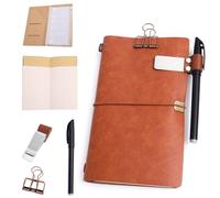 Refillable Journal Travelers Notebook - 7.8 x 4.7 Travel Diary made of PU leather, with 5 Inserts, add 2 Pens and pen Holder and Binder Clip and Transparent Card insertion bag with storage case (1 set