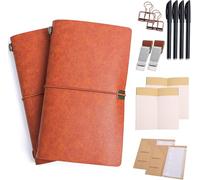 Refillable Journal Travelers Notebook - 7.8 x 4.7 Travel Diary made of PU leather, with 5 Inserts, add 2 Pens and pen Holder and Binder Clip and Transparent Card insertion bag with storage case (2