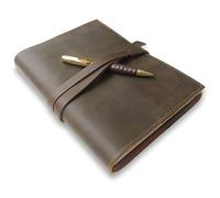 Refillable Leather Journal Gift Set | Vintage Handmade Leather Bound Notebook for Men and Women | 22.6x16.5cm A5 Writing Leather Cover - Plain Paper Sketchbook, Travel Diary to Write In, Drawing + Pen