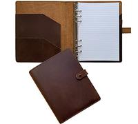 Refillable Leather Journal Lined Paper, A5 Leather Binder Organizer for Men and Women, 100 Sheets, Brown