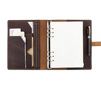 Refillable Leather Journal Writing Notebook, A5 Leather Travel Journal with Pockets, Vintage 6 Ring Binder Organizer Planner Portfolio, Best Travel Gifts - Brown