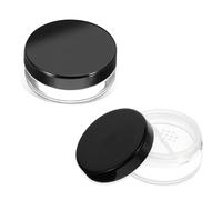 Refillable Loose Powder Container 10ml/0.34oz Plastic Empty Travel Small Makeup Powder Compact, Portable Reusable No Leak Rotating Travel Container Case with Rotatable Sifter and Black Screw Lid, 2Pcs