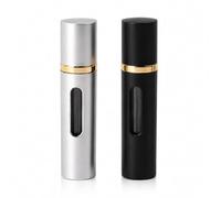 Refillable Perfume Atomiser, 8ml 2 Pack Travel Perfume Bottle, Portable Mini Spray Bottle with Visible Window, Leak Proof Fine Mist TSA Approved Refillable Bottle for Women Men, Black & Silver