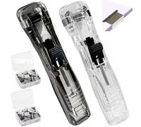 Refillable Portable Binder Clip Stapler - No Staples Needed, Includes 58 Reusable Clips, Push Binder Clip, Stapler Without Staples, 2 Pcs Handheld Push Paper Dispenser for Document (200 Pcs Clips)