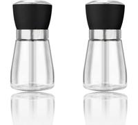 Refillable Salt and Pepper Grinder, 2 Pack Adjustable Manual Pepper Mills with Plastic Lid for Pepper and Salt