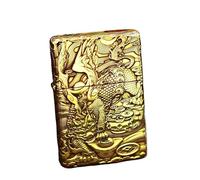 Refillable Vintage Brass Lighter with Dual Engraved Design, Grinding Wheel Ignition, Flip Top - Perfect Men's Gift and Camping Essential (No Fuel Required)