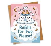 Refills For Two Please Funny Twins Baby Shower Card Pregnancy Gift For Expecting Mom Dad Newborn Congratulations New Parents - Size 6.3"x4.7" Blank Inside with Kraft Envelope