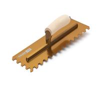 Refina Huds 14" 360mm Notchtile Adhesive Spreading Tiling Trowel Gold 12mm Notch Left Handed Wood Handle 2023612Lw
