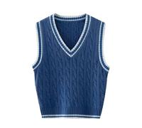 RefindWin Womens Sweater Vest Cable Knit Casual V Neck Ribbed Preppy Pullover Tops Sleeveless, C Navy Blue, XXL