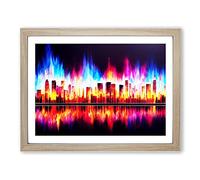 Refined City Skyline Architecture Abstract Framed Wall Art Print A2 Oak
