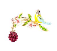 Refined Enamel Magpie Flower Brooch Pin for Women - Gold-Toned White Floral & Green Leaf Design - uniquely Animal Bird Lapel Pin for Spring Accessories(Blue)