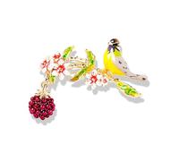 Refined Enamel Magpie Flower Brooch Pin for Women - Gold-Toned White Floral & Green Leaf Design - uniquely Animal Bird Lapel Pin for Spring Accessories(Gray)