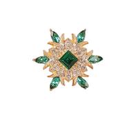 Refined Gold-Toned Marquise Rhinestone Flower Brooch Pin for Women - Chic Geometric Crystal Corsage Lapel Pin for Dresses and Suits - Great for Christmas and Special Occasions(Green)