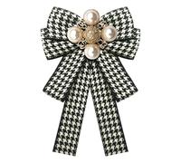 Refined Layered Shell Pearl Bow Brooch for Women - Gold Plated Houndstooth Design Lapel Pin for Ceremonies & Holidays