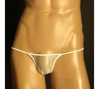 Refined Men's Sheer Pouch Briefs, Elegant and Sensual Low Rise G String Underwear Option (L White)