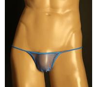 Refined Men's Sheer Pouch Briefs, Elegant and Sensual Low Rise G String Underwear Option (S Blue)