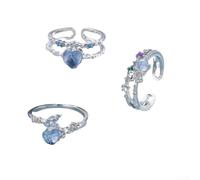Refined Moonlight-Inspired Open Ring Set with Zircon Highlights, Adjustable Alloy Band for All-Day Comfort (03)
