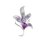 Refined Purple Lily Flower Brooch Pin - Delicate Austrian Crystal Rhinestone Floral Leaf Badge for Women - Trendy Wedding Corsage Accessories for Lady, Wife, Mom