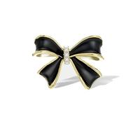 Refined Rhinestone Black Bow Brooch Pin for Women - Gold-Tone Enamel Crystal Bowknot Lapel Pin for Stylish Hats, Suits, Dresses - Great for Christmas, Anniversaries, and Parties