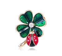 Refined Rhinestone Four Leaf Clover Ladybug Brooch Pin for Women - Gold-Toned Enamel Crystal Good Luck Charm for St. Patrick's Day & Everyday Wear
