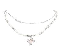 Refined Silver Pearl Necklace, Layered Necklaces For Women, Fashion Statement, With Butterfly Pendant And Adjustable Length, Double Layered Design, With Gift Packaging