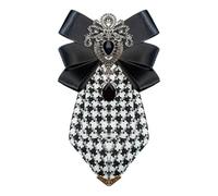 Refined Unisex Teardrop Rhinestone Bow Tie Brooch - Pre-Tied Satin Houndstooth Lapel Pin for Weddings, Proms, and Parties(Black)