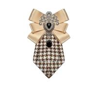 Refined Unisex Teardrop Rhinestone Bow Tie Brooch - Pre-Tied Satin Houndstooth Lapel Pin for Weddings, Proms, and Parties(brown)