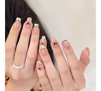 Refined Winter Press on Nails Heart Short Square False Nails French Tips for Daily Pendulum and Celebrations Nail Explanations