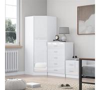Reflect 1 Door Corner Wardrobe, 5 Drawer Chest, 2 Drawer Bedside - White Gloss & Matt White - Bedroom Furniture Set