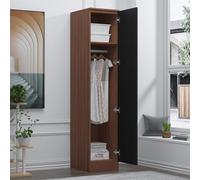 Reflect 1 Door High Gloss Wardrobe - Black Gloss & Walnut, Durable Melamine Finish - Modern Bedroom Storage - Single Door Wardrobe