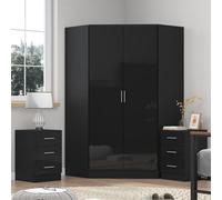Reflect - 2 Door Corner + 2X 3 Drawer Bedside - Gloss Black / Matt Black
