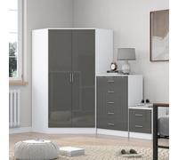 Reflect 2 Door Corner Wardrobe, 5 Drawer Chest, 2 Drawer Bedside - Grey Gloss & Matt White - Bedroom Furniture Set