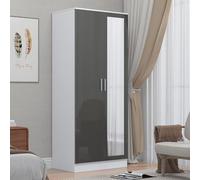 Reflect 2 Door Mirrored Wardrobe | Grey Gloss & Matt White | Bedroom Storage with Hanging Rails & Shelves | H: 180cm x W: 76cm x D: 47cm | Modern Sleek Design