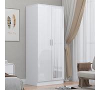 Reflect 2 Door Mirrored Wardrobe | White Gloss & Matt White | Bedroom Storage with Hanging Rails & Shelves | H: 180cm x W: 76cm x D: 47cm | Modern Sleek Design