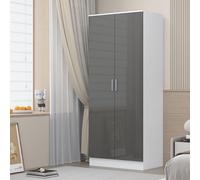 Reflect 2 Door Plain Wardrobe - Grey Gloss & Matt White - Hanging Rails & Shelves - H: 180Cm X W: 76Cm - Modern Sl esign