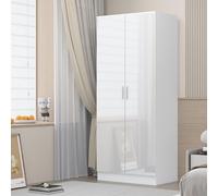 Reflect 2 Door Plain Wardrobe - White Gloss & Matt White - Hanging Rails & Shelves - H: 180Cm X W: 76Cm - Modern Sleek Design