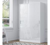 Reflect 2 Door Sliding Wardrobe - White Gloss & Matt White - Hanging Rails & Shelves - H:180Cm X W:120Cm X D: 58Cm - Modern Design