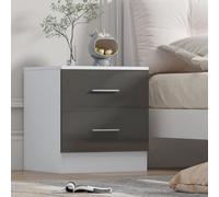 Reflect 2 Drawer Bedside - Grey Gloss & Matt White - Modern Nightstand For Bedroom Storage - H: 48.5Cm X W: 45Cm X D: 39.5Cm