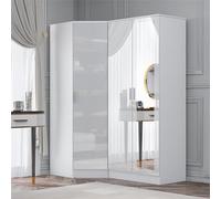 Reflect 2Pc Wardrobe Bundle - 1 Door Corner + 2 Door Mirror - White Gloss & Matt White - H: 180Cm X W: 150Cm X D: 74Cm