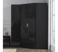 Reflect 2Pc Wardrobe Bundle - 2 Door Corner + 1 Door Plain - Black Gloss & Black Oak - H: 180Cm X W: 179Cm X D: 103Cm
