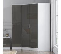 Reflect 2Pc Wardrobe Bundle - 2 Door Corner + 1 Door Plain - Grey Gloss & Matt White - H: 180Cm X W: 179Cm X D: 103Cm