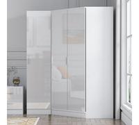 Reflect 2Pc Wardrobe Bundle - 2 Door Corner + 1 Door Plain - White Gloss & Matt White - H: 180Cm X W: 179Cm X D: 103Cm