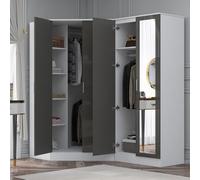 Reflect 2Pc Wardrobe Bundle - 2 Door Corner + 2 Door Mirror - Grey Gloss & Matt White - H: 180Cm X W: 179Cm X D: 103Cm